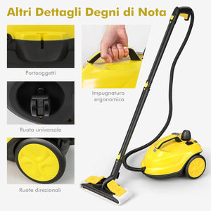2000W Pulitore a Vapore, Macchina per Pulizia Rotante con 13 Accessori, Capacità d'Acqua di 1,8L, Macchina a Vapore Multiuso per Tappeti Finestre Vetri e Tende