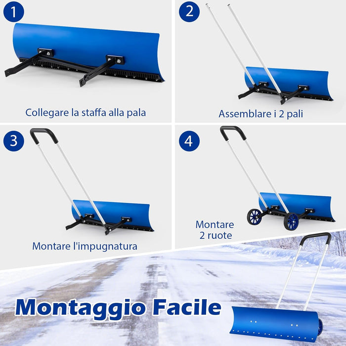 Pala da Neve con Ruote con Lama da 95 cm Angolata, Spazzaneve in Alluminio Manico Regolabile a 90Â° a Forma di U, Spala Neve Manuale per Ingresso, Marciapiedi e Vialetto