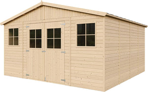 Casa da giardino in legno naturale Timbela M330+M330G CON PAVIMENTO IMPREGNATO H246x418x420 cm/16 m?²-