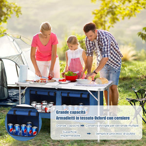 Tavolo da Campeggio Pieghevole Ultraleggero Portatile Compatto, con Scompartimenti, con Sacco di Scompartimento, per Interno e Esterno (Blu)