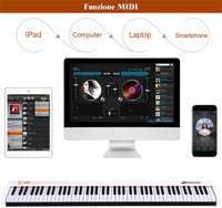 Pianoforte Digitale 88 Tasti, Tastiera Musicale Portatile con Custodia, Pianola Elettronica con 128 Ritmi e Toni, MIDI e Funzione di APP Bluetooth, per Principianti