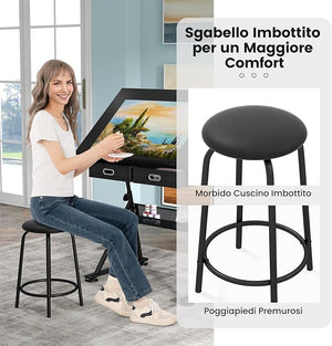 Tavolo da Disegno Scrivania per Arte con Cassetti e Sgabello, Regolabile in Altezza ed inclinabile (nero)