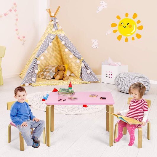 Set Mobili Tavolo e Sedie per Bambini, Set 3 Pezzi con Tavolo attività di Legno, Mobili Multifunzione per Camera da Letto Sala Giochi per Bambini, Rosa