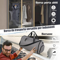 Borsone da Viaggio e Porta Abiti 2 in 1, Borsa da Viaggio con Scomparto per Scarpe e Tracolla Regolabile, Impermeabile, 50L (Grigio Scuro)
