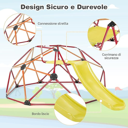 Cupola di Arrampicata, Struttura per Arrampicata con Scivolo, Capacità di Carico di 180 KG, per Bambini da 3 a 10 Anni, Ideale per Palestra, Cortile e Giardino (Stile 2 Arancione)