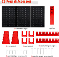 Pannello Forato Portautensili Parete per Attrezzi, Kit per Conservazione degli Attrezzi con 3 Pannelli Forati 25 Accessori, Ideale per Officina e Garage,120 x 60 x 2,5 cm