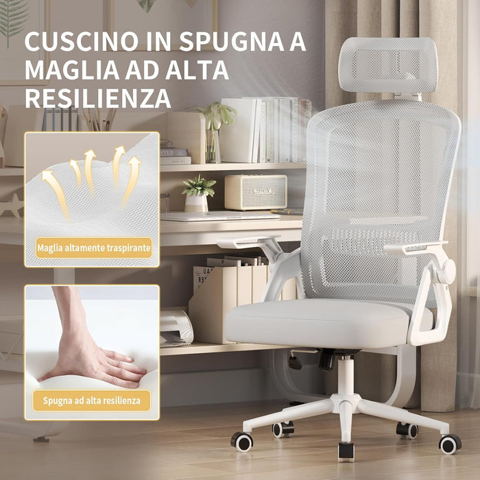 Sedia ufficio con rotelle - RATTANTREE - braccioli regolabili - Funzione Oscillante - Grigio