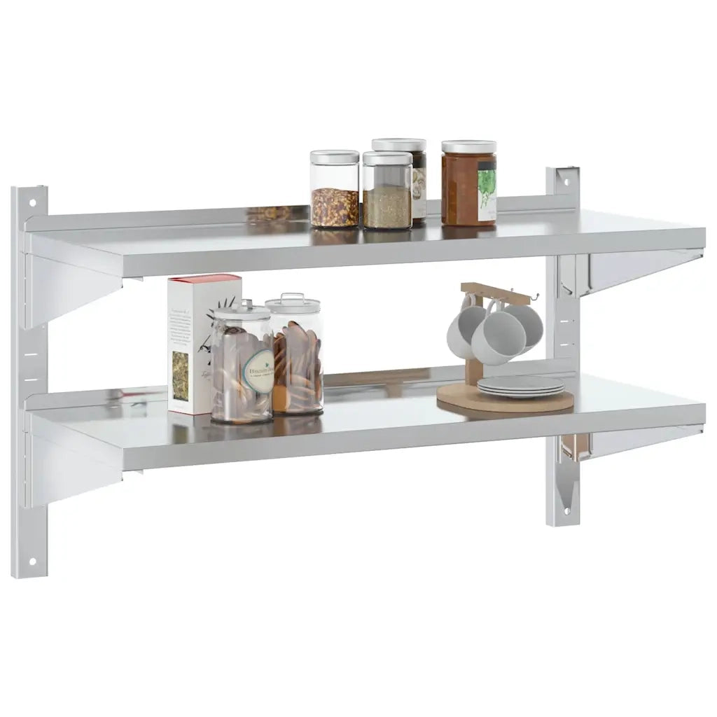 Mensola Muro 2 Ripiani 100x40x60cm Argento Acciaio Inossidabile 30309