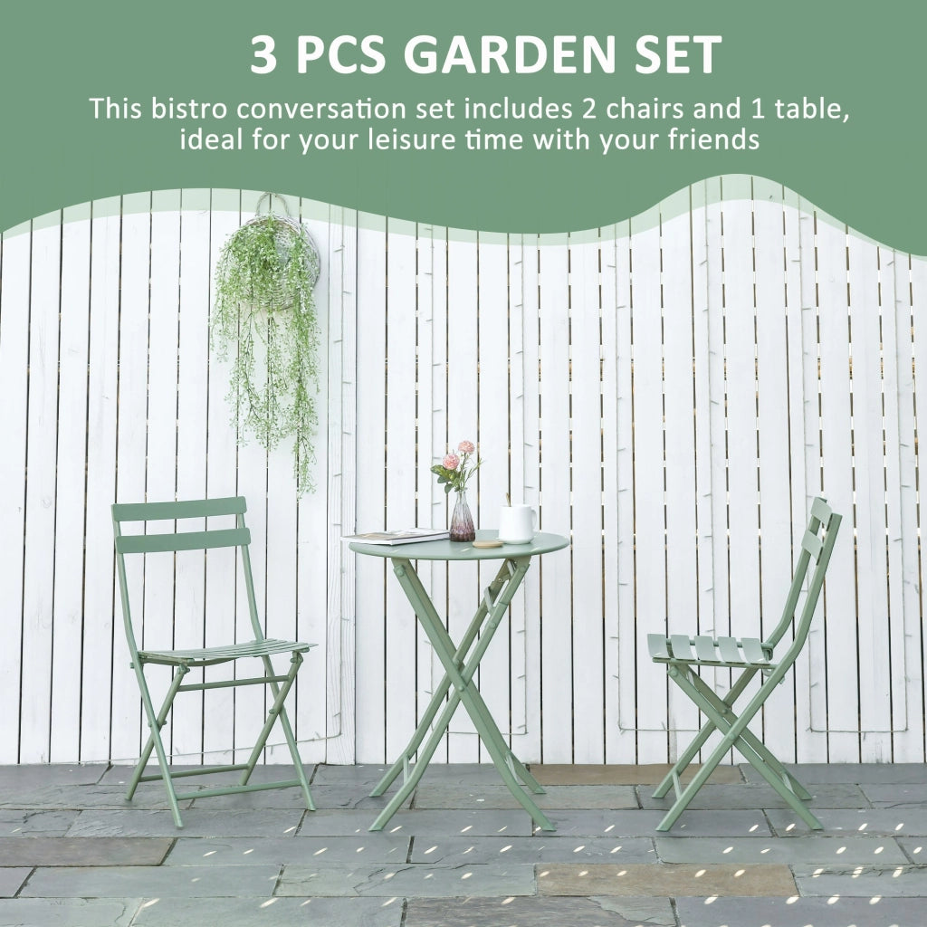 Set Tavolino e 2 Sedie Pieghevoli da Giardino   Verde