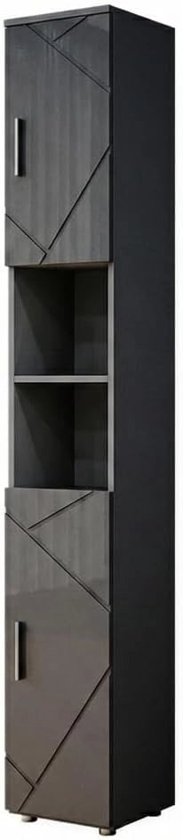 Mobile bagno alto Irma, Antracite lucido, 30 x 192 cm, per la conservazione di accessori da bagno e compatibile con la serie Irma