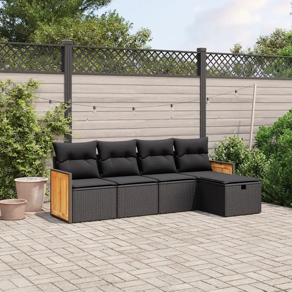 Set Divani da Giardino 5 pz | Set Salotto da Giardino con Cuscini in Polyrattan Nero