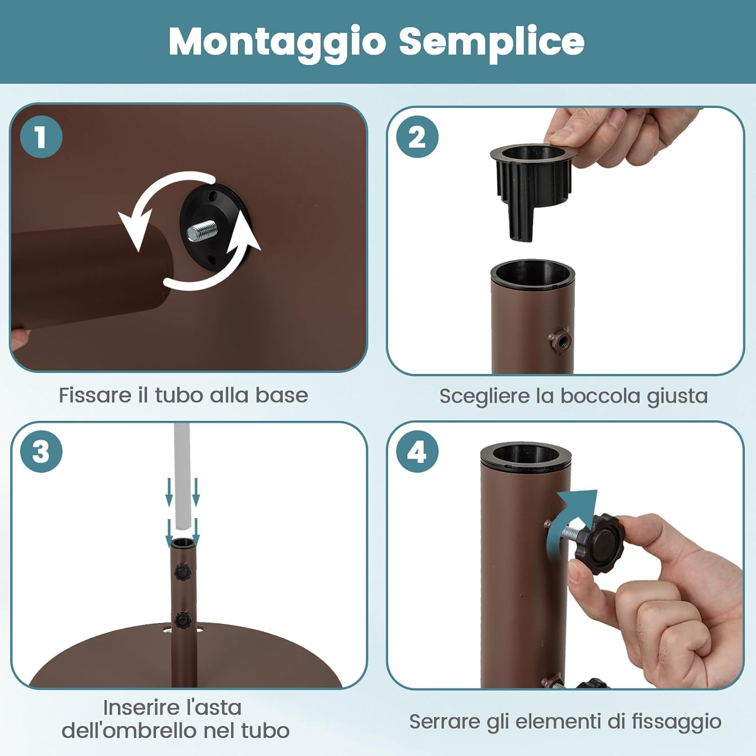 Base per Ombrellone in Metallo 23 kg, Supporto Rotondo con 2 Manopole di Serraggio, Ruote e Manico, Supporto per Ombrellone da Mercato Resistente per Giardino, Cortile, Piscina