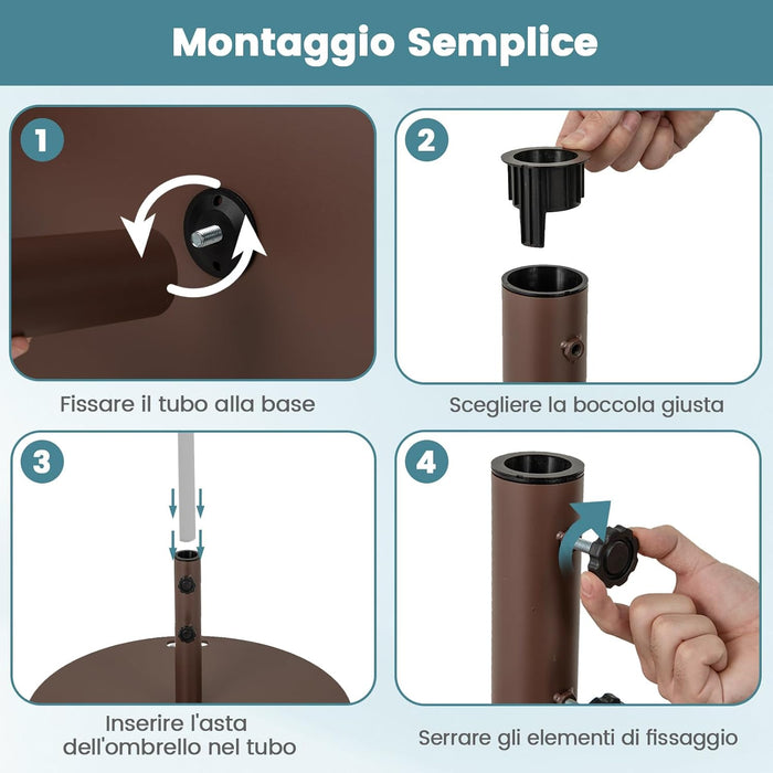 Base per Ombrellone in Metallo 23 kg, Supporto Rotondo con 2 Manopole di Serraggio, Ruote e Manico, Supporto per Ombrellone da Mercato Resistente per Giardino, Cortile, Piscina