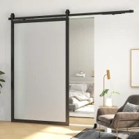 Kit Porta Scorrevole 90kg max Salvaspazio in Acciaio al Carbonio con Accessori 244x0.5x4 cm, Nero