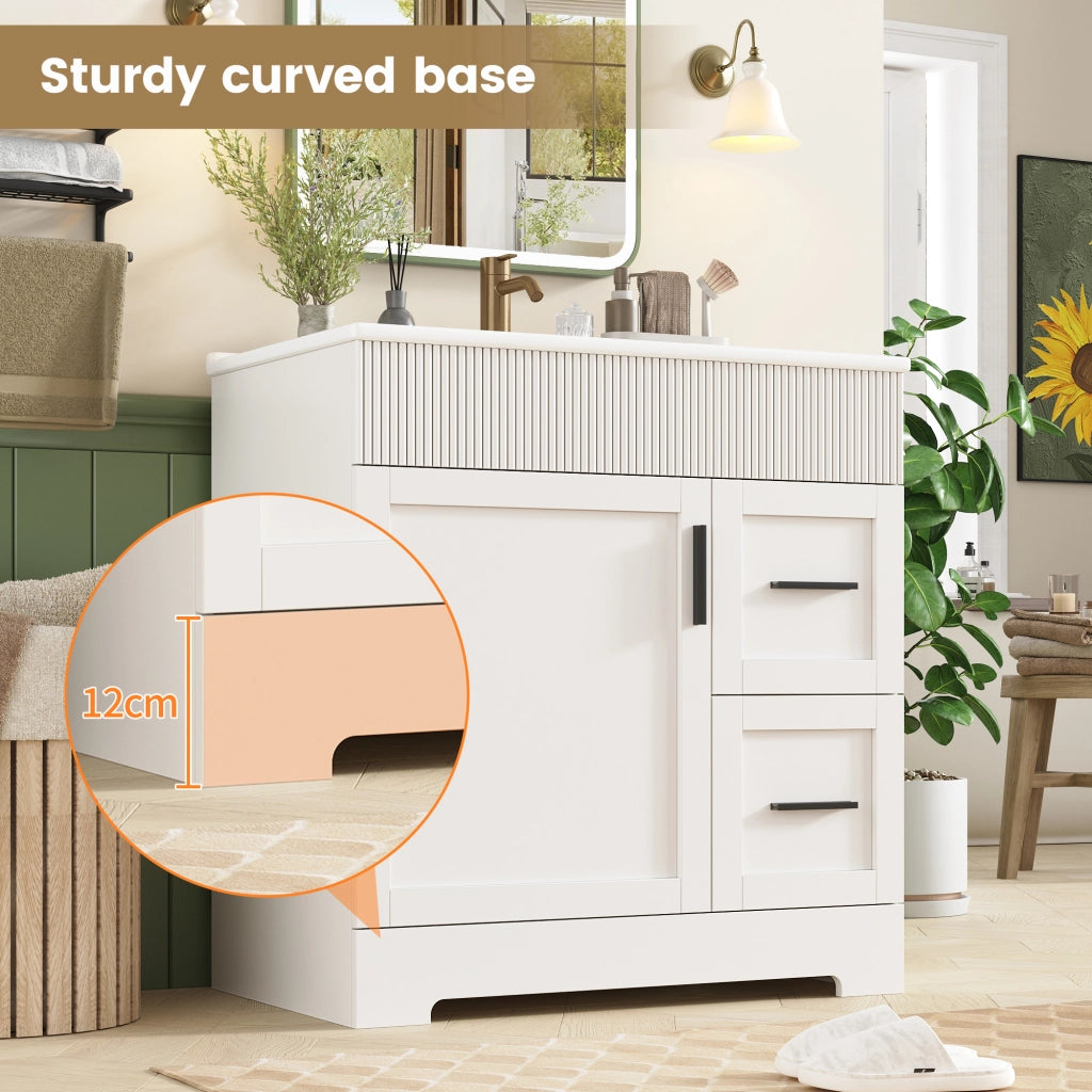 Mobile da Bagno con Lavabo in Ceramica e Cassetti ¨C MINIMAL ¨C Bianco con Ripiani e Cerniere in Metallo