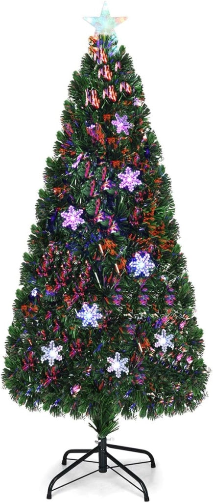 Albero di Natale Artificiale con LED e Adattatore, Albero Natale con Fibre di Vetro, Supporto in Ferro, Rami Spessi, Abete Artificiale Realistico (180 cm 28 LED)