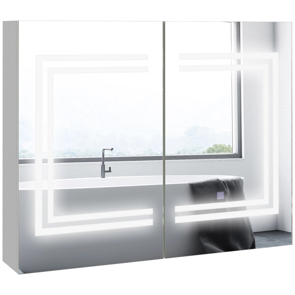 Armadietto Bagno Specchio con Ripiani Regolabili e Luce LED ¨C Zephmum ¨C Bianco 80x15x65 cm
