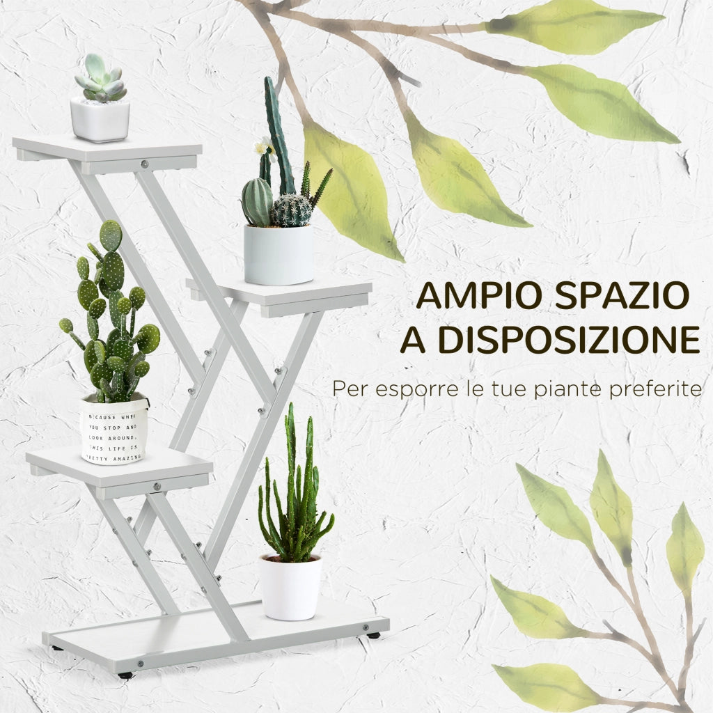 Easycomfort Scaletta Portavasi a 4 Livelli per Interni ed Esterni in MDF e Acciaio, 50.5x24x81 cm, Bianco