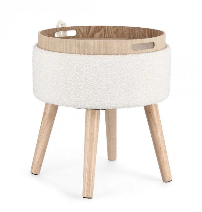 Sgabello Contenitore Ø 39x42,5 cm Zoya in Bouclè Bianco