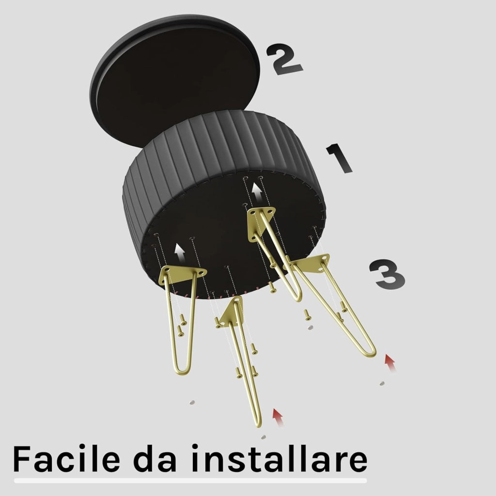 Poggiapiedi Ottomano, Contenitore con Rivestimento in Velluto Olandese e Gambe in Metallo, Sgabello Rotondo per Soggiorno/Camera da Letto/Ingresso, φ31,5xH37,5 cm, Grigio Scuro, SH105dgr
