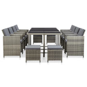Set da Pranzo da Giardino 13pz con Cuscini in Polyrattan Grigio 46538