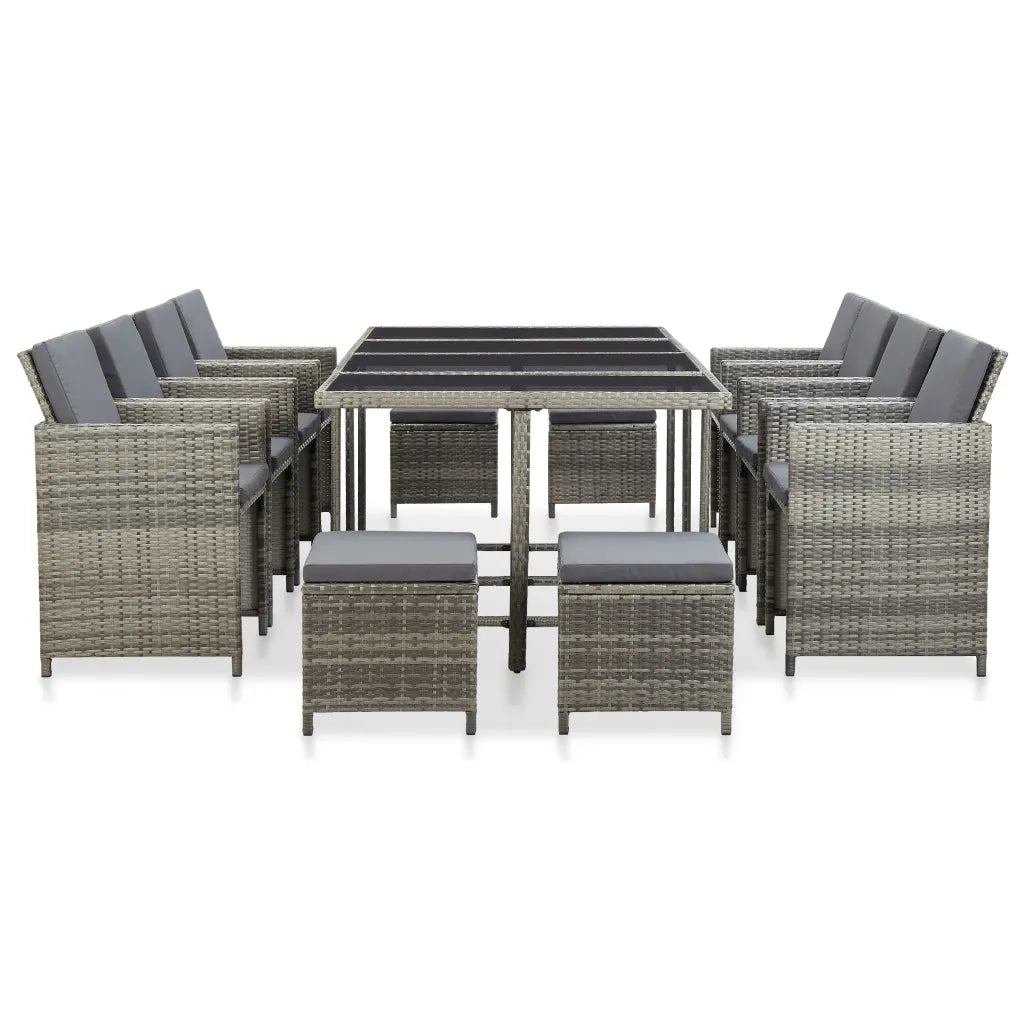 Set da Pranzo da Giardino 13pz con Cuscini in Polyrattan Grigio 46538