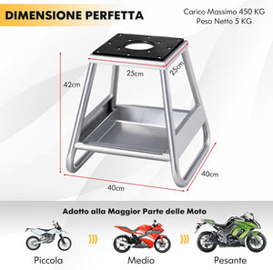 Cavalletto Sollevatore per Moto da Cross, Supporto per Moto Fuoristrada in Metallo con Superficie Antiscivolo, Vaschetta Olio Rimovibile, Portata 450 kg