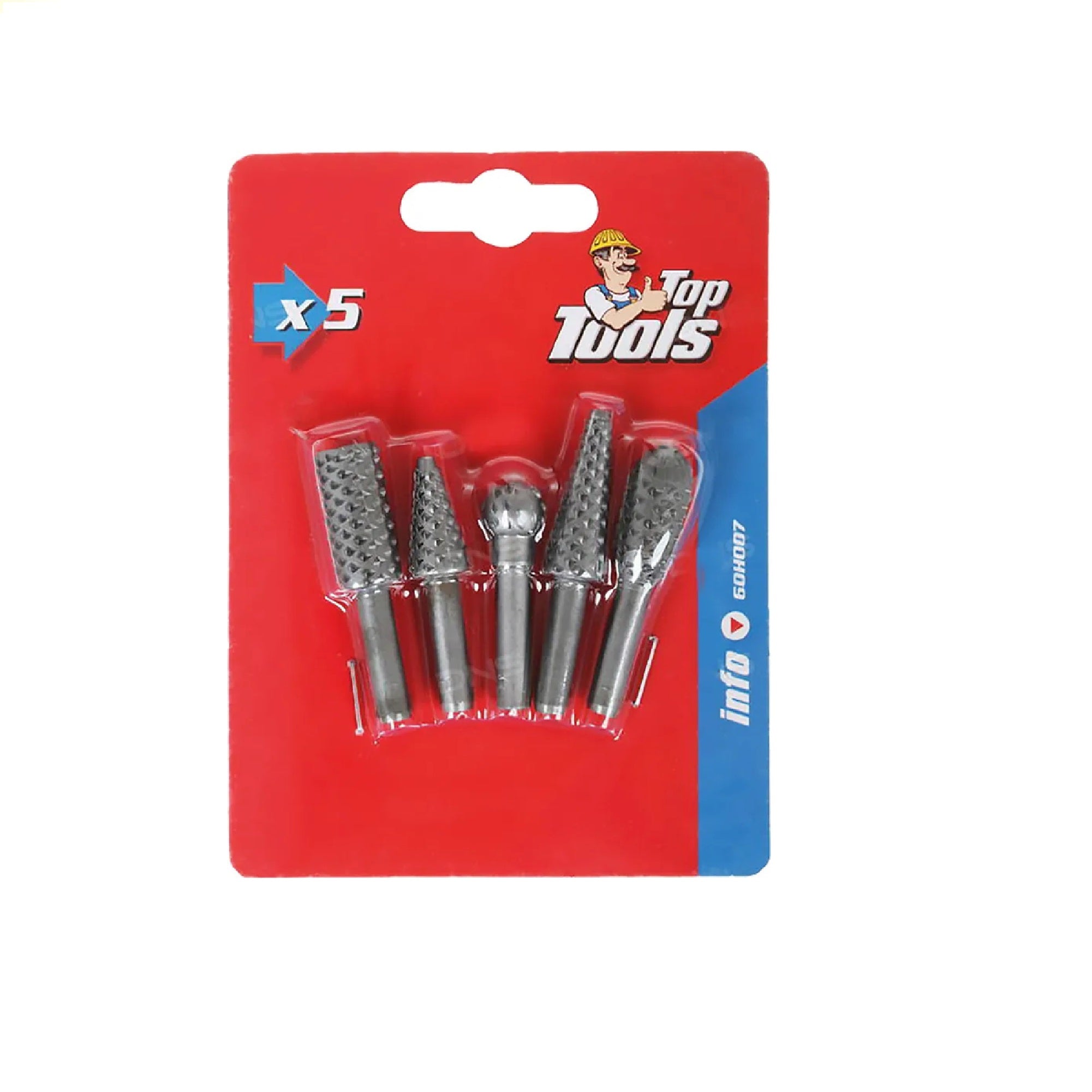 Raspe rotative in set realizzate in acciaio gambo ø 6 mm 5 pz TOP TOOLS