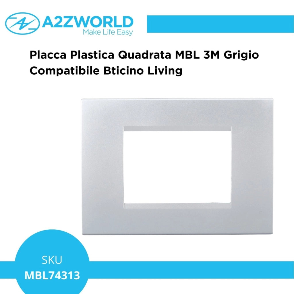 Placca Plastica Quadrata MBL 3M Grigio Compatibile Bticino Living BLN89306