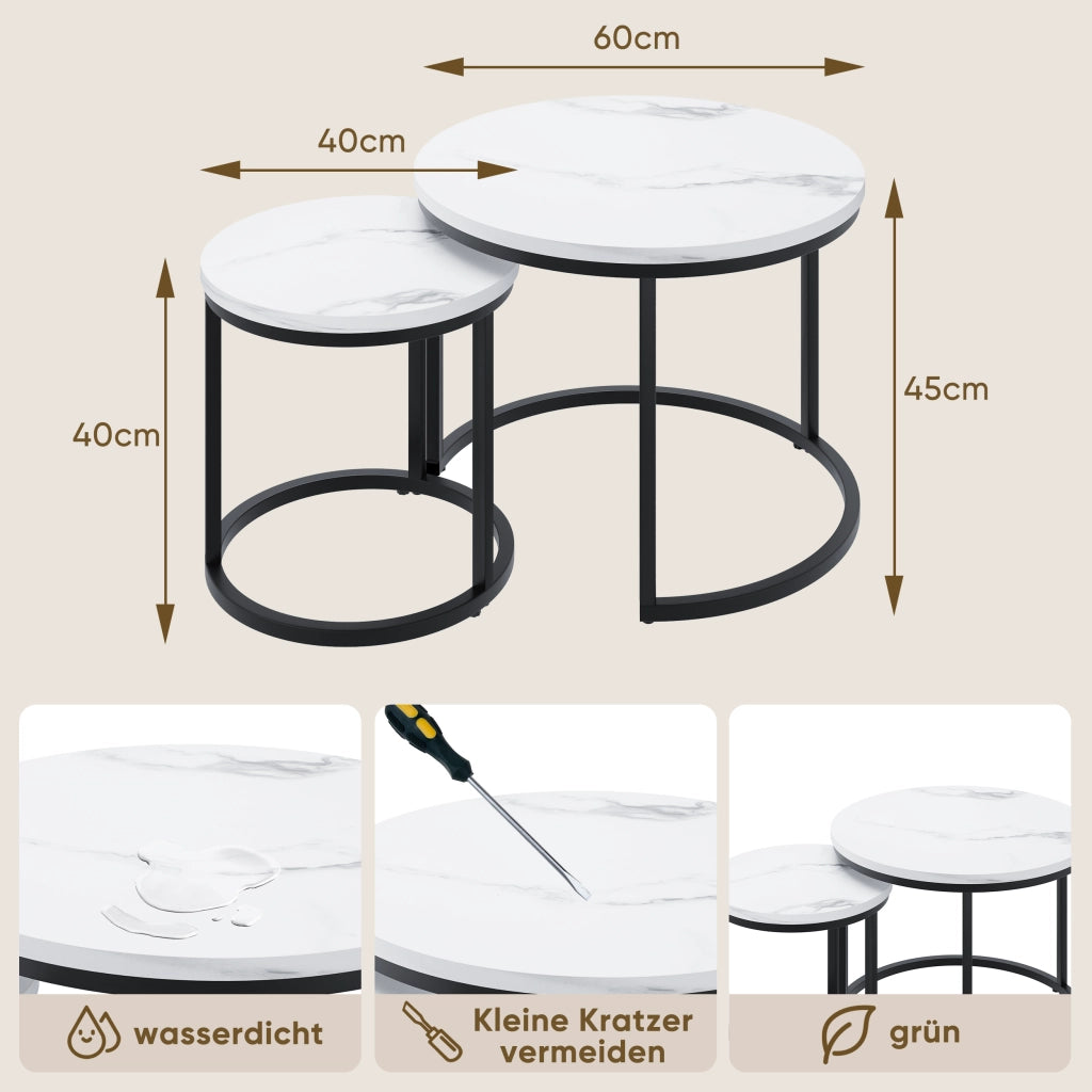 TAVOLO DA SALOTTO ROTONDO SET 2 PEZZI 60x60x45 cm Bianco Ferro e Truciolare