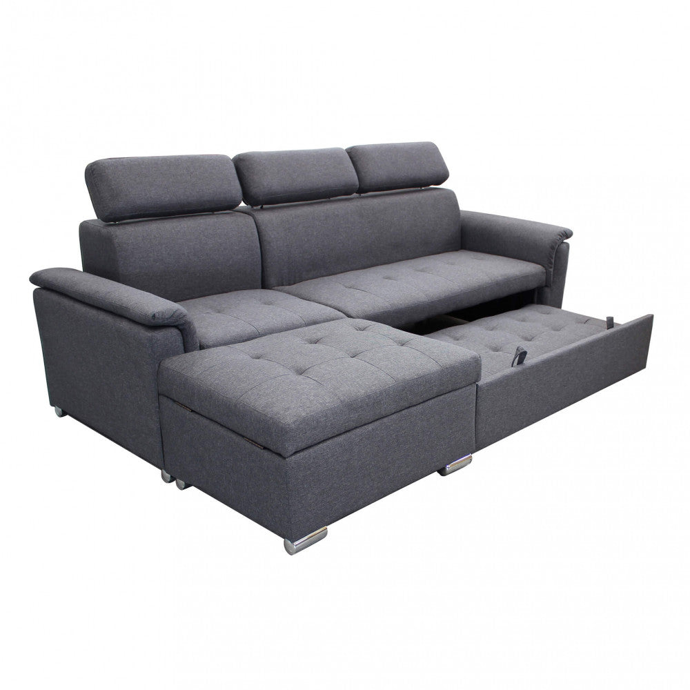 Divano Letto Derrick 234x148x84 cm in Tessuto Grigio scuro