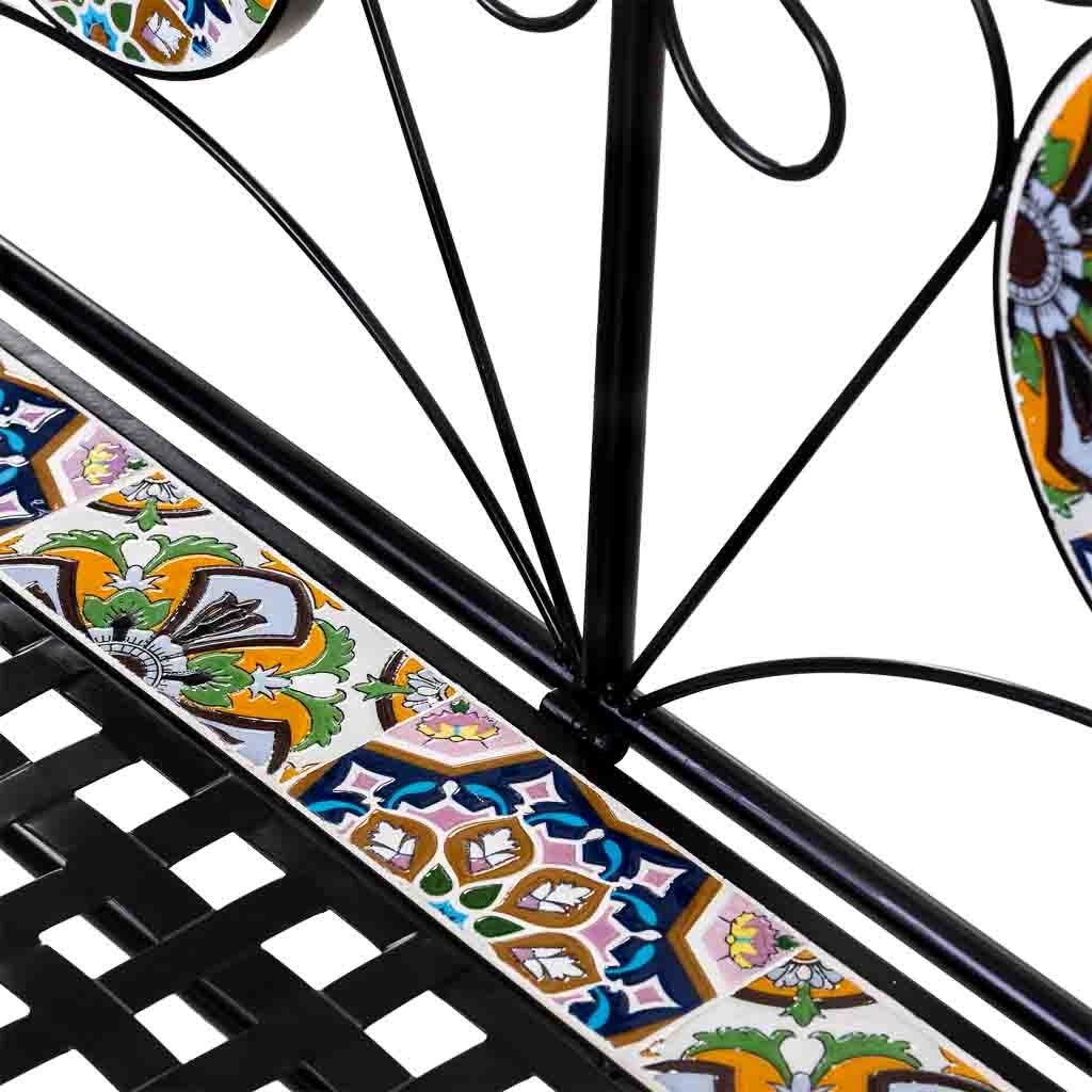 Panca in mosaico nero e ferro battuto 110x50x88h cm