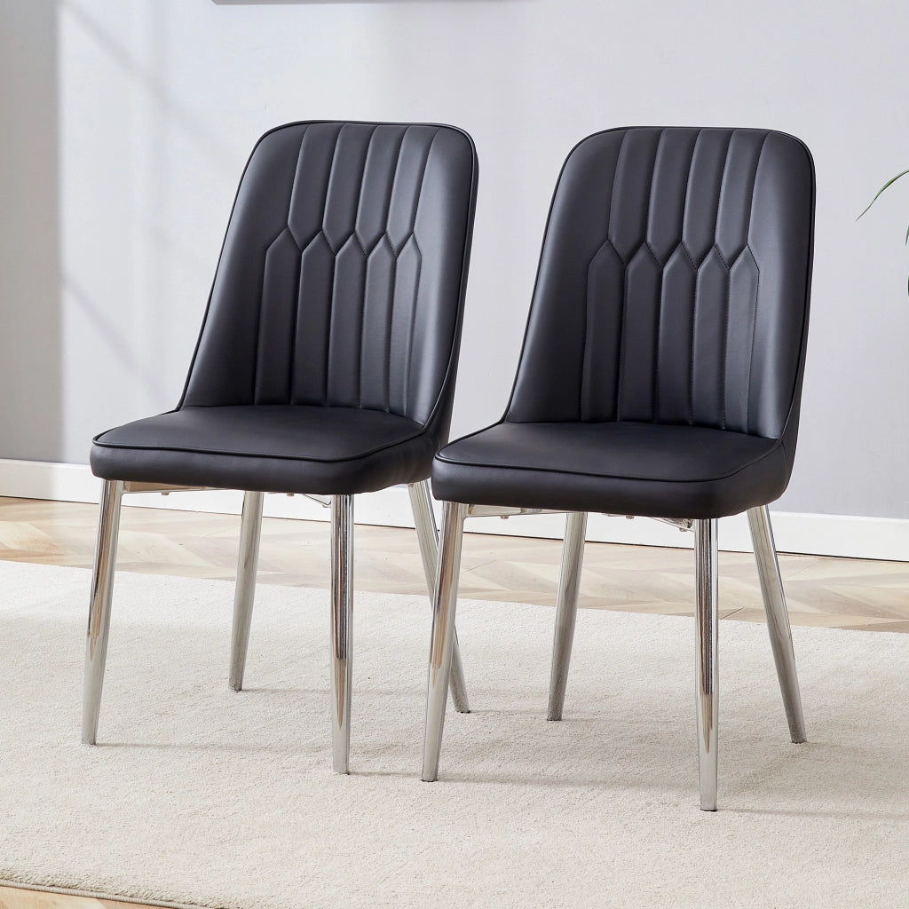 SEDIA DA PRANZO NERA IN PU CON GAMBE IN METALLO ARGENTO 89 CM