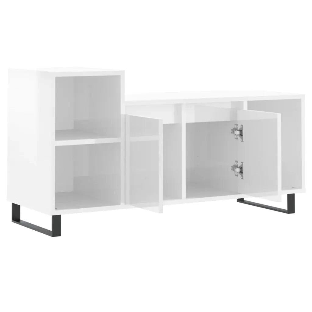 Mobile Porta TV-Mobile per TV-Credenza TV Bianco Lucido 100x35x55 cm in Legno Multistrato 800756