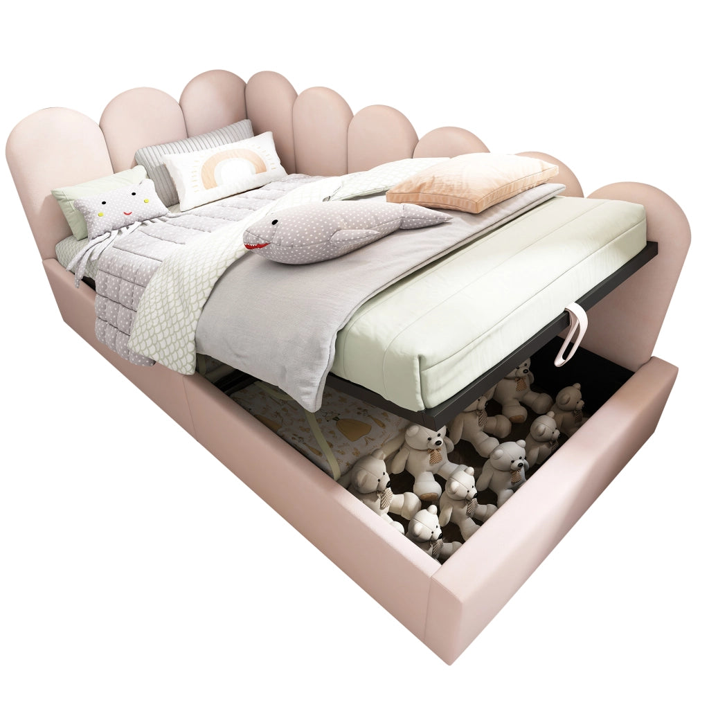 OKWISH Letto a Divanetto 90×190 cm, Letto Singolo con Contenitore Idraulico, Testiera e Sponda, senza Materasso, in Velluto, Rosa