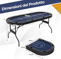 Tavolo da Poker Pieghevole 182 cm per 8 Giocatori, Tavolo da Gioco Ovalo con Supporti per Bicchieri, Rivestimenti Imbottiti, per Blackjack, Texas Hold’em, Giochi da Casinò (Blu)
