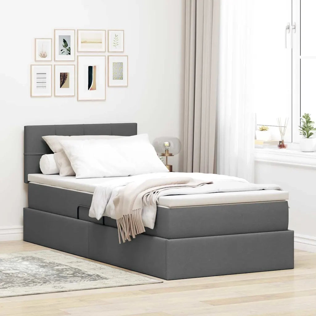 Letto con contenitore e LED Grigio scuro 90 x 200 cm Tessuto 3371119
