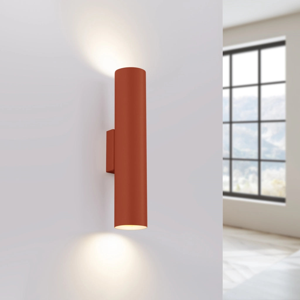 Applique moderna ocra rossa tubo 30cm su-giù 2xGU10
