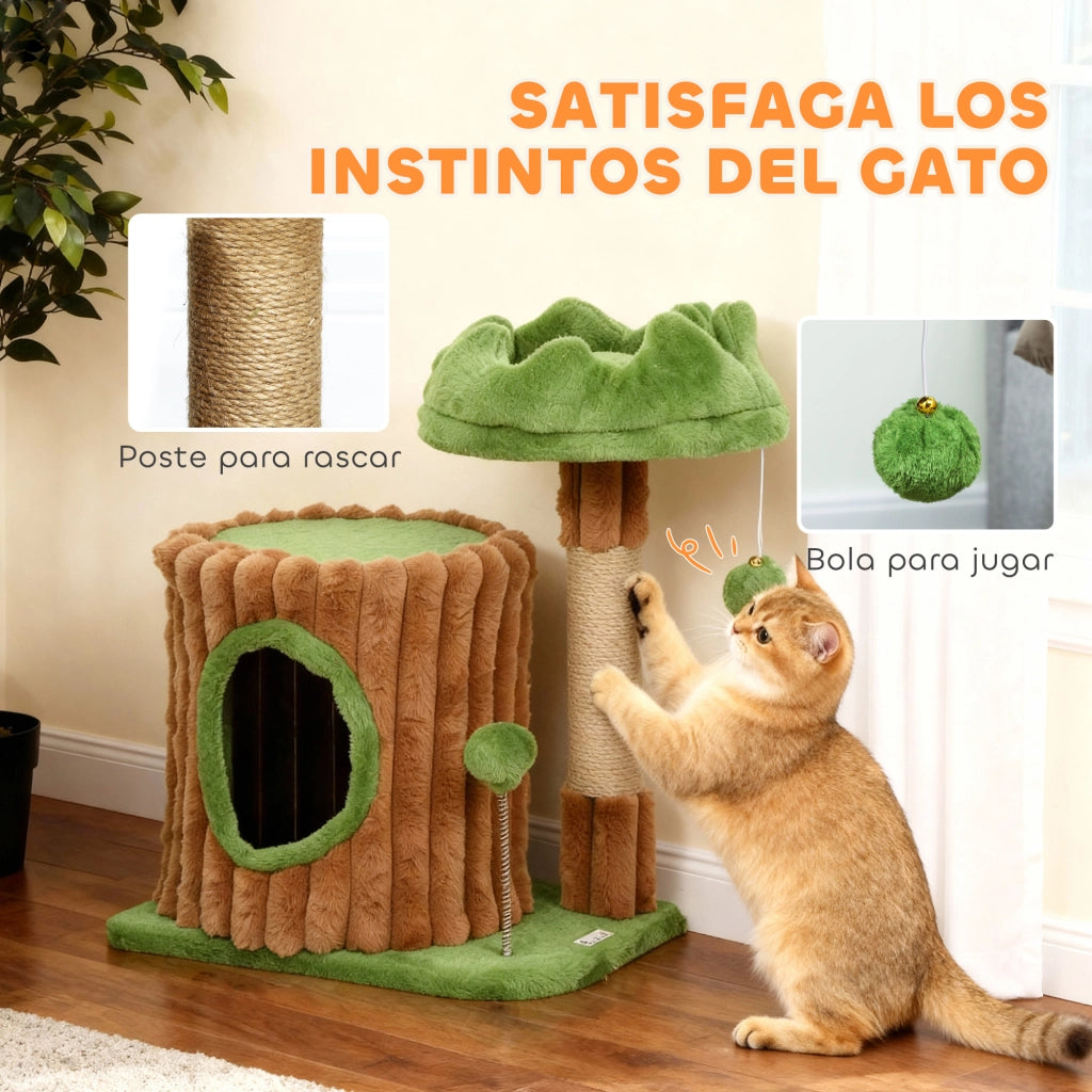 Letto per gatti con tiragraffi e casetta ¨C Zephmum ¨C Marrone e verde 53 cm