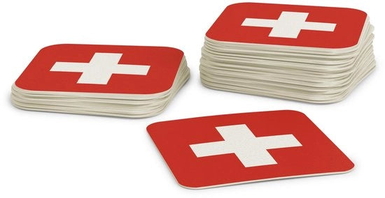 Onderzetters per vetro per 50 pezzi di cartone quadrato (9,3 cm x 9,3 cm) per decorazione da tavola con bandiera svizzera.