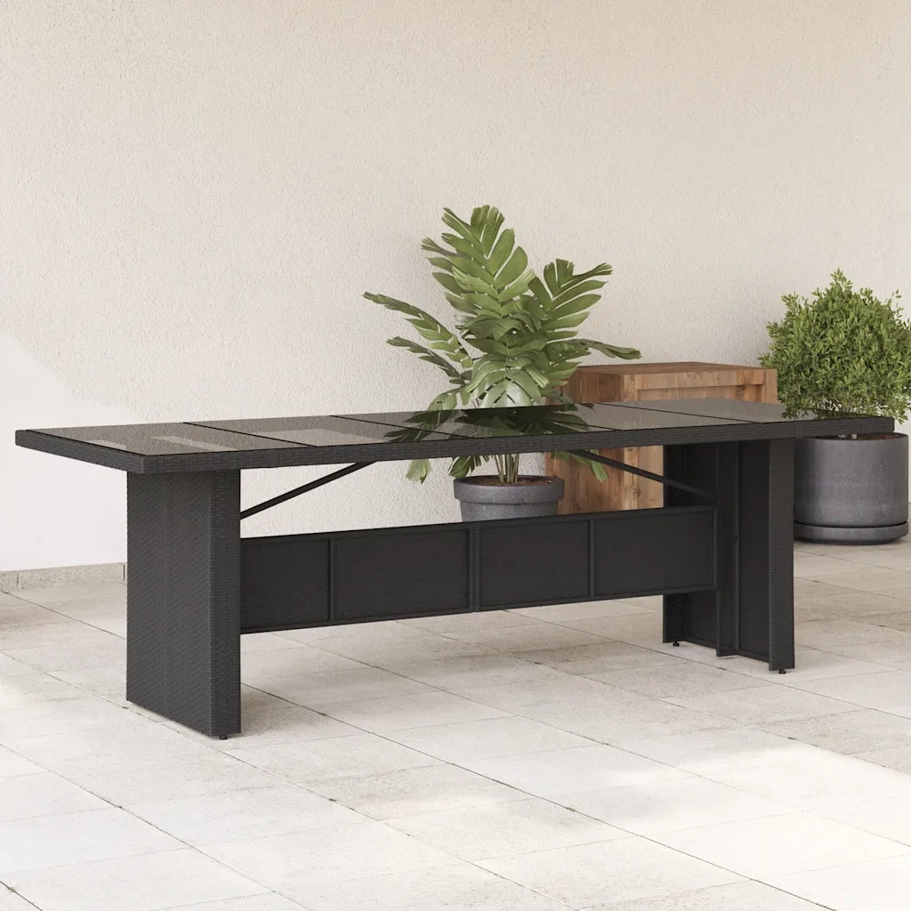 Tavolo da Giardino | Tavolino da esterno Piano in Vetro Nero 240x90x75 cm Polyrattan
