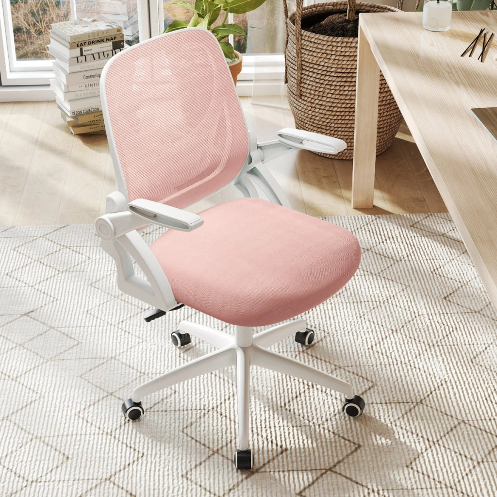 Sedia da scrivania ergonomica in rete con supporto lombare e braccioli ribaltabili, Sedia da lavoro girevole Rosa-Sedie da ufficio