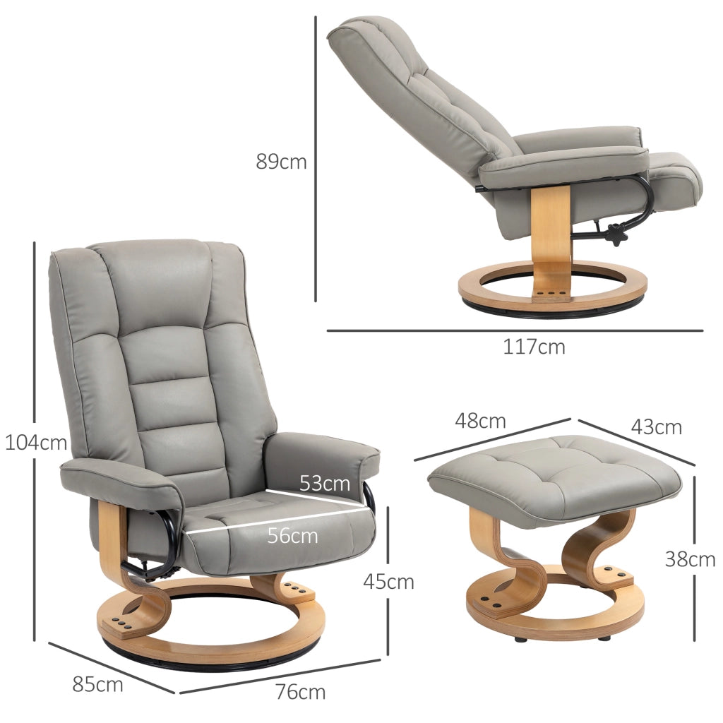 Poltrona relax reclinabile girevole con poggiapiedi ¨C Xylo ¨C tessuto grigio e struttura in legno
