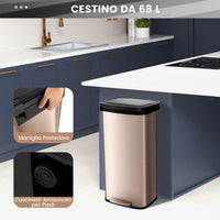 Bidone per Pattumiera, Pattumiera da Cucina in Acciaio Inossidabile con Pedale, Coperchio e Scomparto Deodorante, Ideale per Casa Ufficio (68L,Rosa dorato)