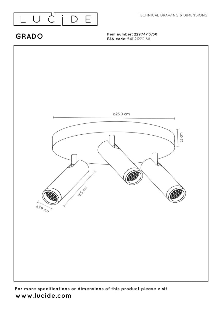 Faretto soffitto GRADO 3 luci nero rotondo MR11 Lucide
