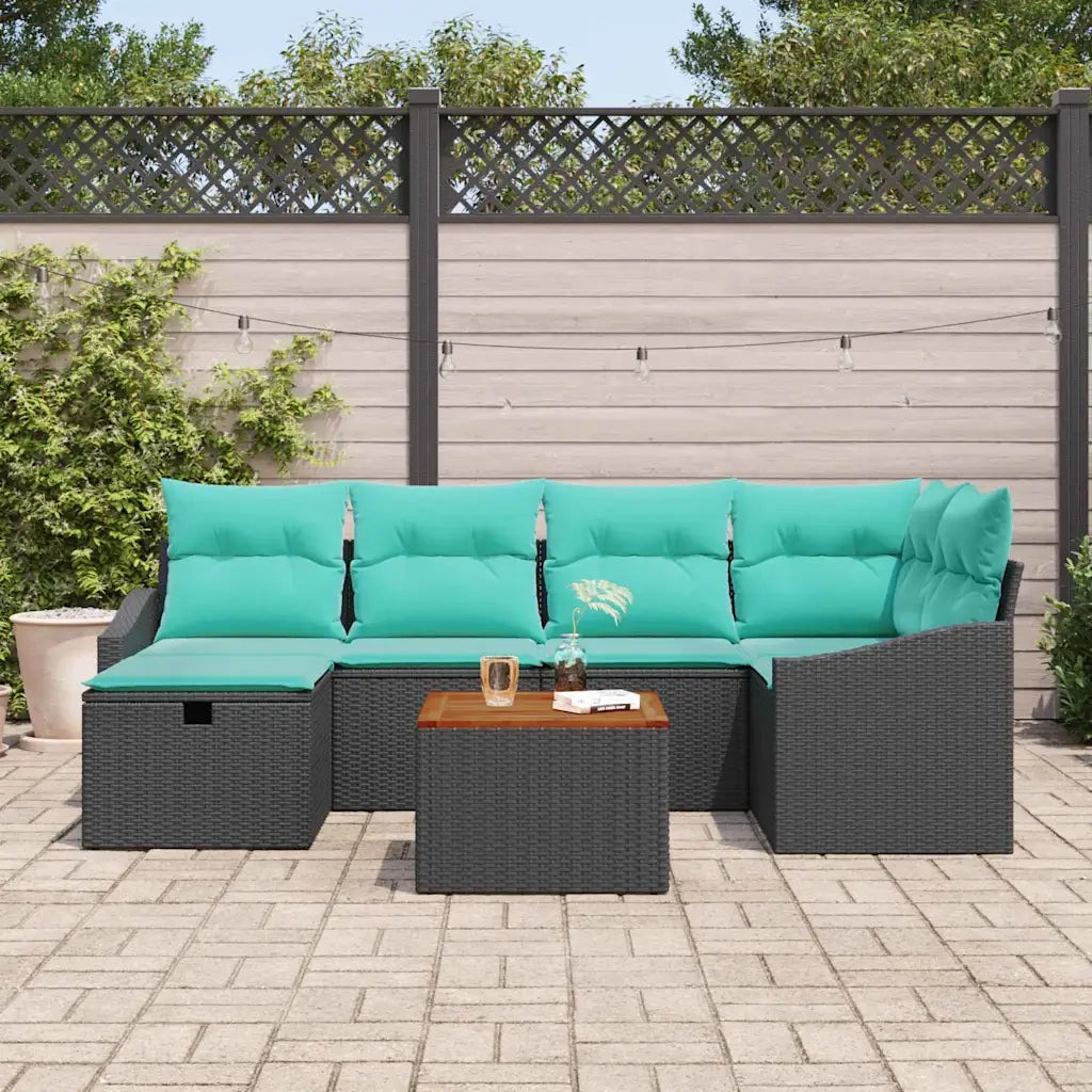 Set Divano da Giardino con cuscino 7 pcs Nero polyrattan