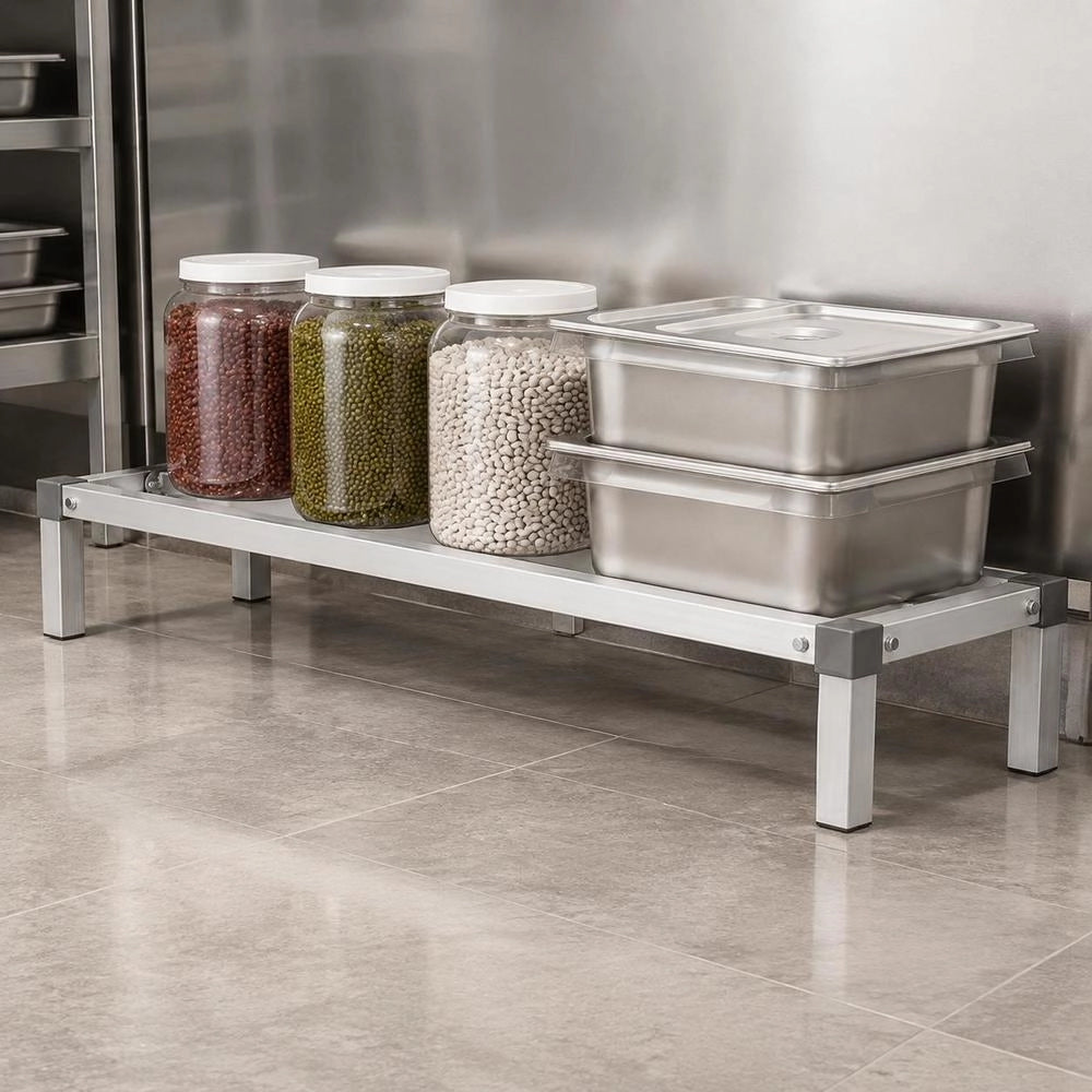 Aluminum Storage Rack, 48 X 14 Inch Commercial Floor Shelf For Food, 8 Inches Above The Floor, 1000 Lbs Load Capacity, Fully Welded Aluminum Storage Rack, For Storage In Restaurants, Kitchens, Garages And Vehicles