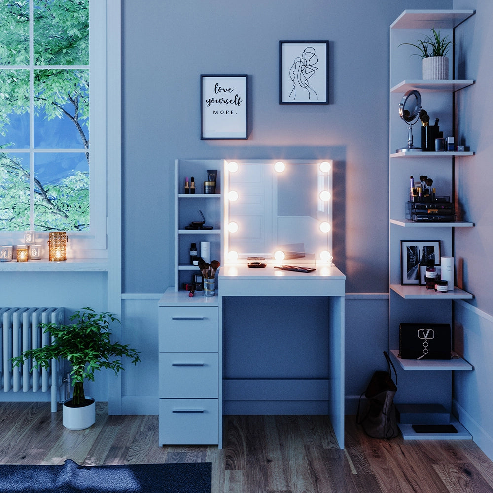 Vicco Tavolo da toeletta Bianco 80 cm con illuminazione a LED