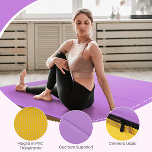 Tappetino FitnessPieghevole, Materassino per Ginnastica e Acrobatica con Rivestimento in Pelle Sintetica e Maniglie, per Esercizi a Casa per Yoga, Stretching e Pilates