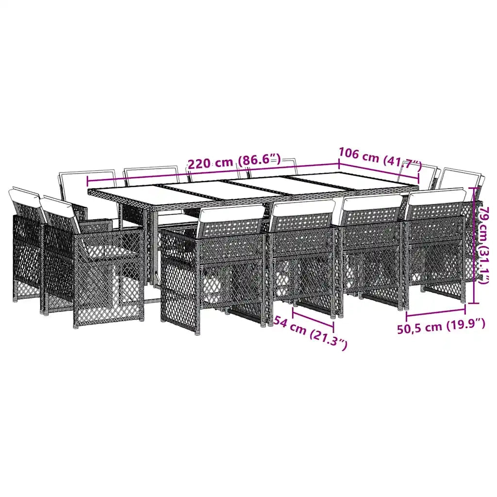 Set Pranzo da Giardino 13 pz con Cuscini Beige Misto Polyrattan